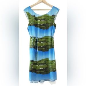 🟦 Anthropologie Silk Landscape Print "Cuillin Dress" by Meadow Rue